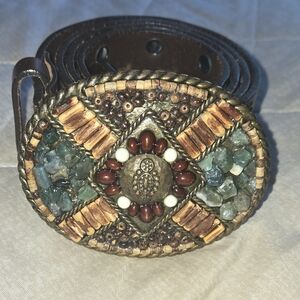 CAbi Beaded Women's Belt with Brown and Gold Accents